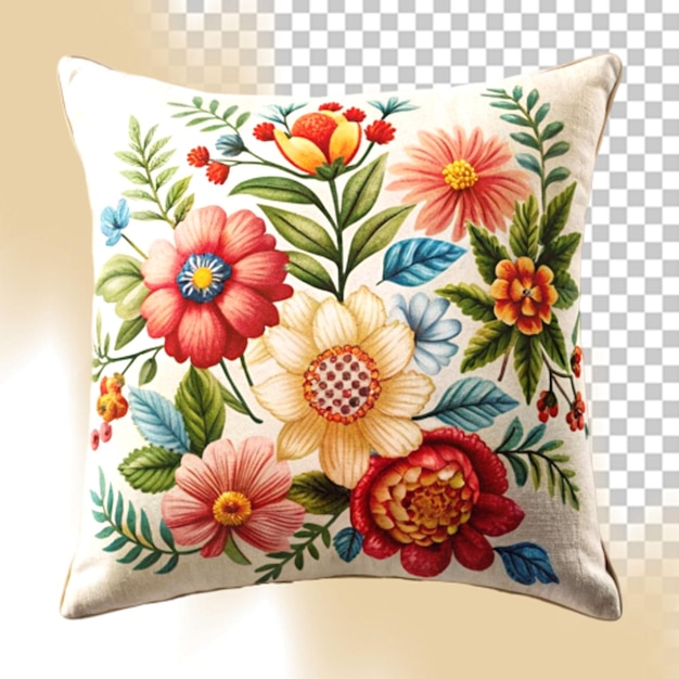 haftowana poszewka z motywem roślinnym